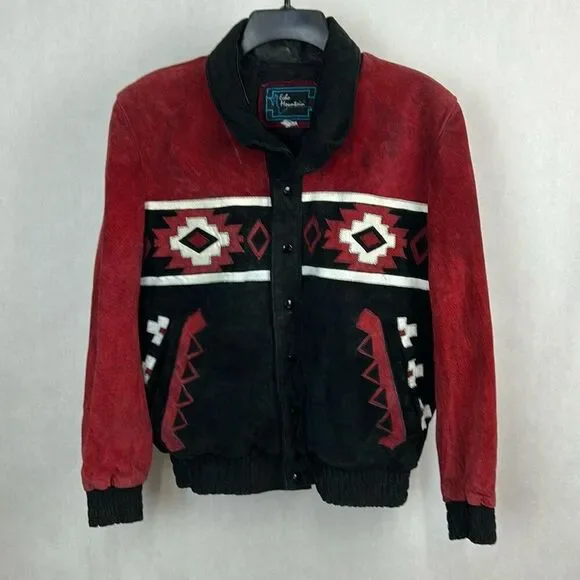 Vintage Southwestern Suede Leather Bomber Jacket Western Aztec Mens Sz M Women L
